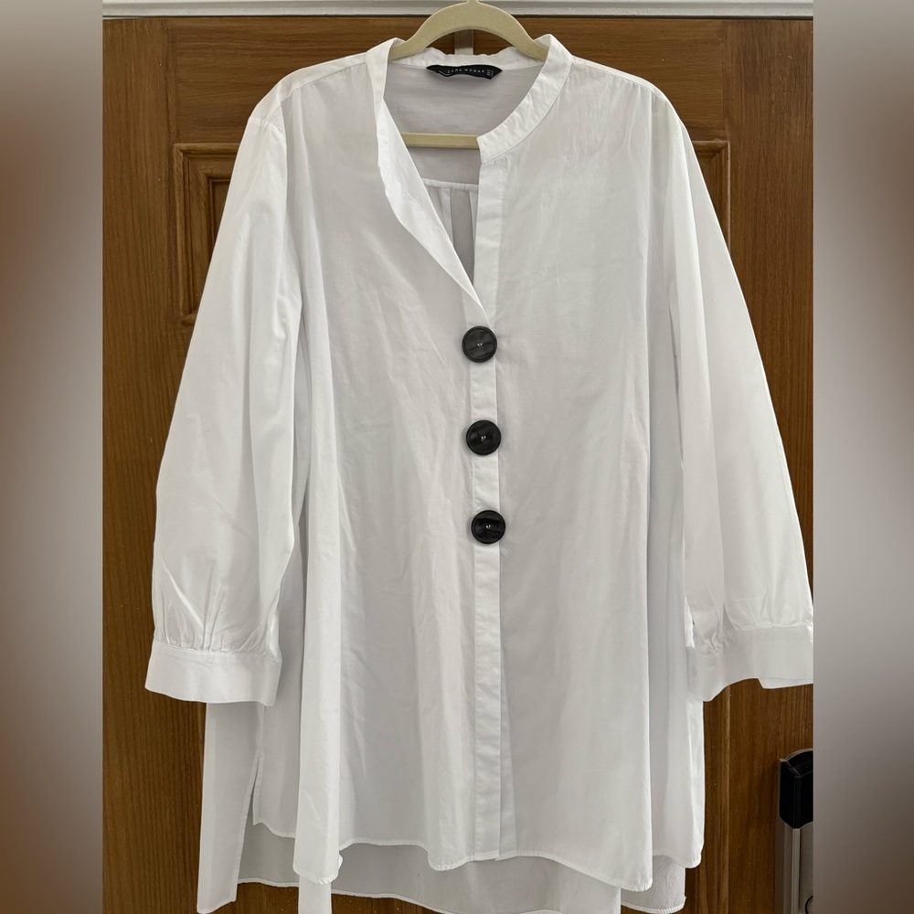 Zara Woman White High-Low Shirt